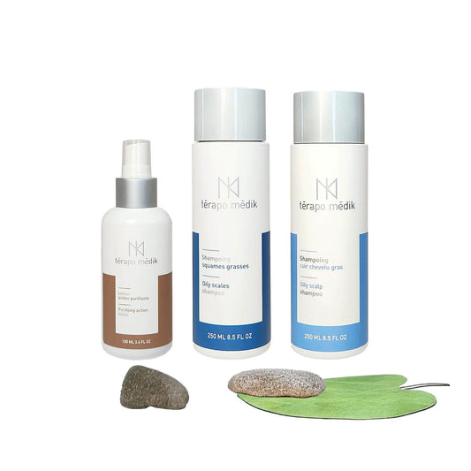 Shampoing et Lotion Pellicules Grasses | Kit Capillaire Térapo Médik - Clinique à Deux Cheveux