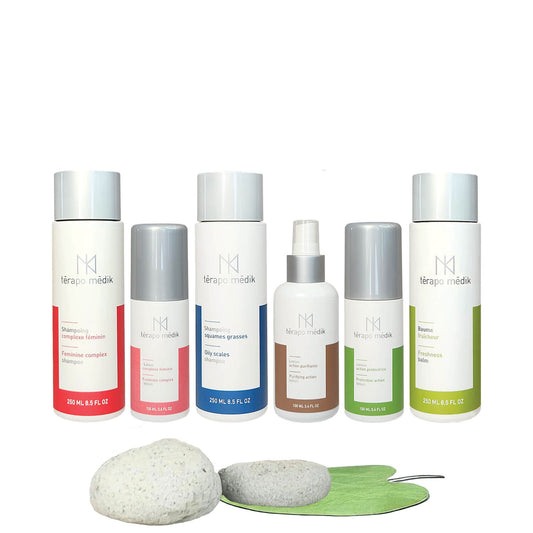 ensemble perte de cheveux femmes pellicules cuir chevelu irrite